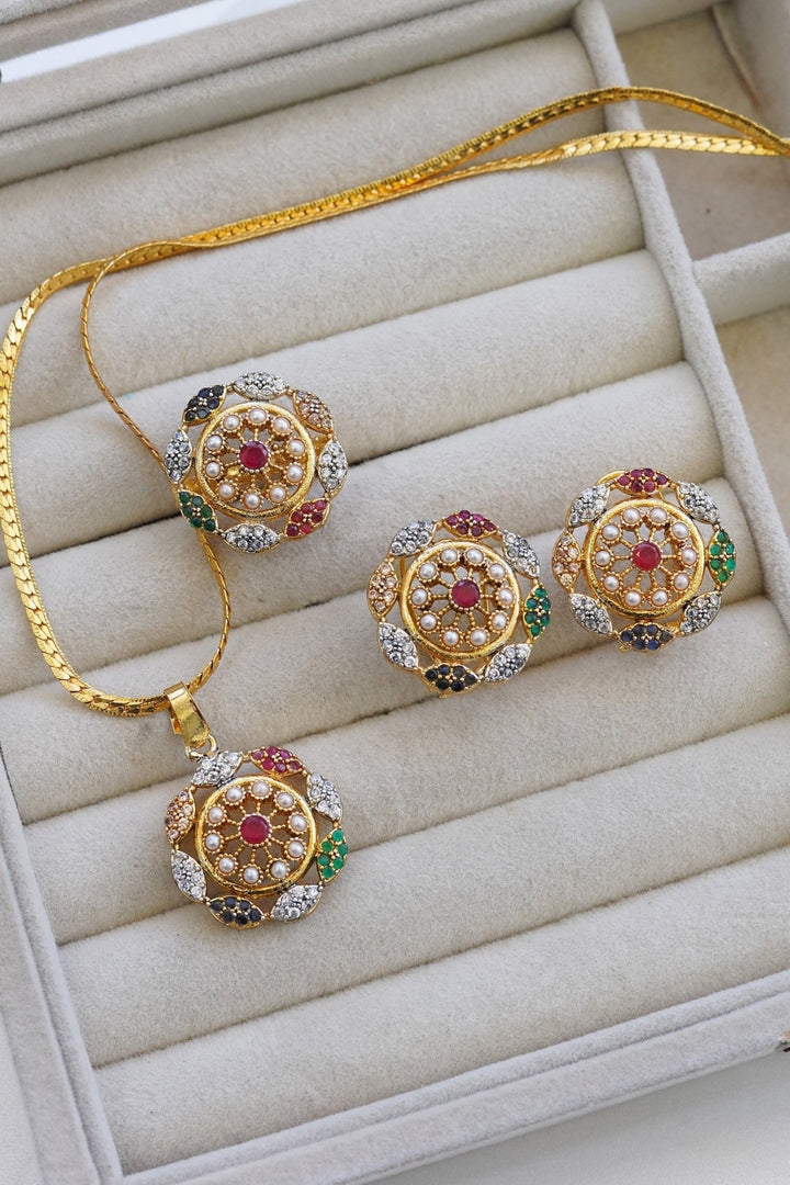 Gold Plated Zirconia Locket Set N ring - RS ZEVARS