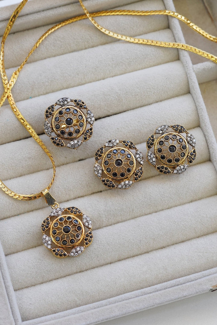 Gold Plated Zirconia Locket Set N ring - RS ZEVARS