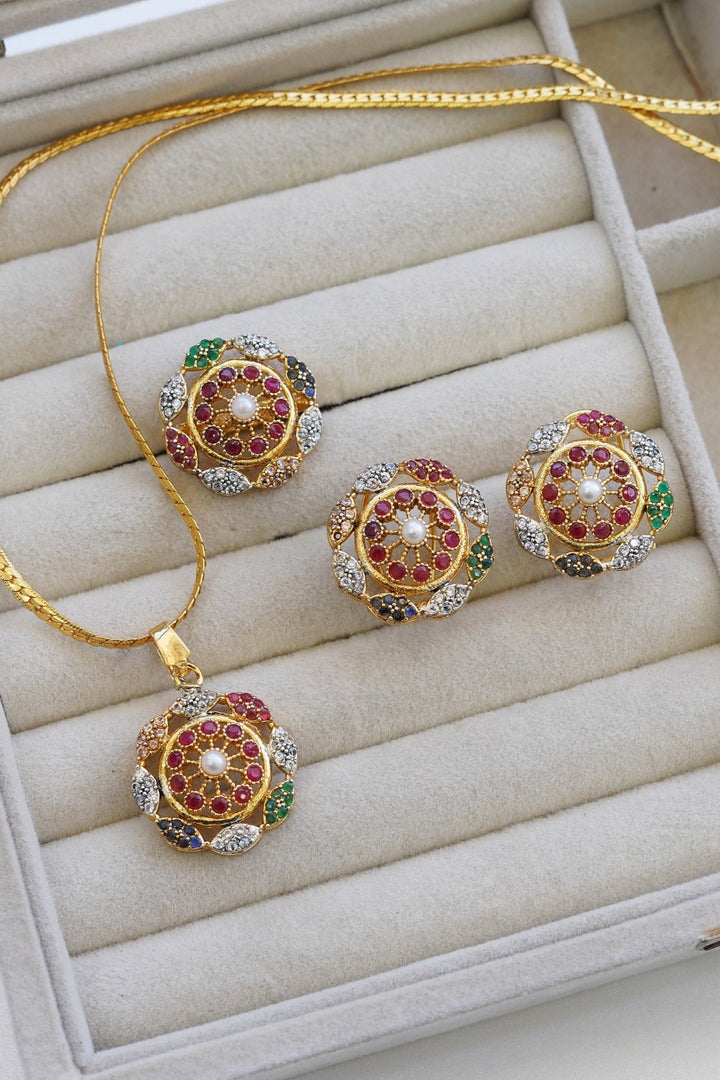 Gold Plated Zirconia Locket Set N ring - RS ZEVARS