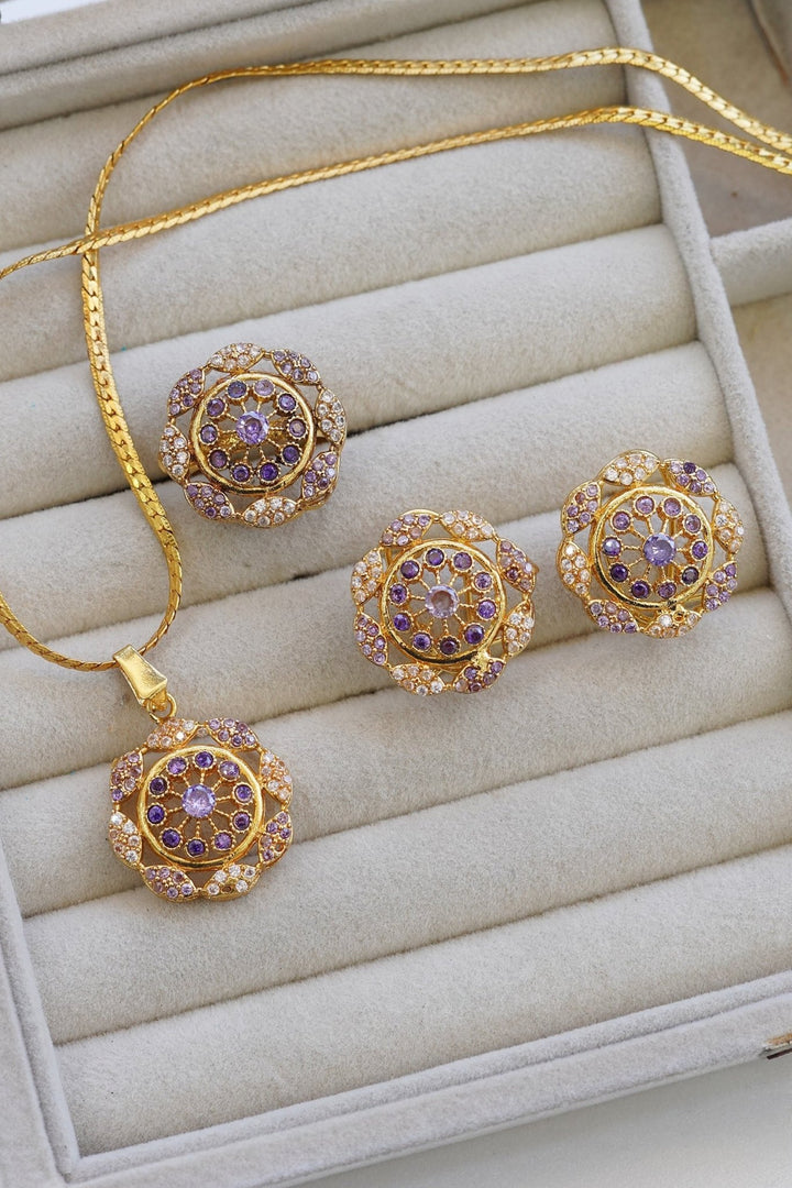 Gold Plated Zirconia Locket Set N ring - RS ZEVARS