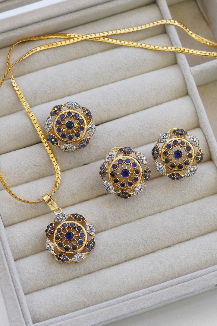 Gold Plated Zirconia Locket Set N ring - RS ZEVARS