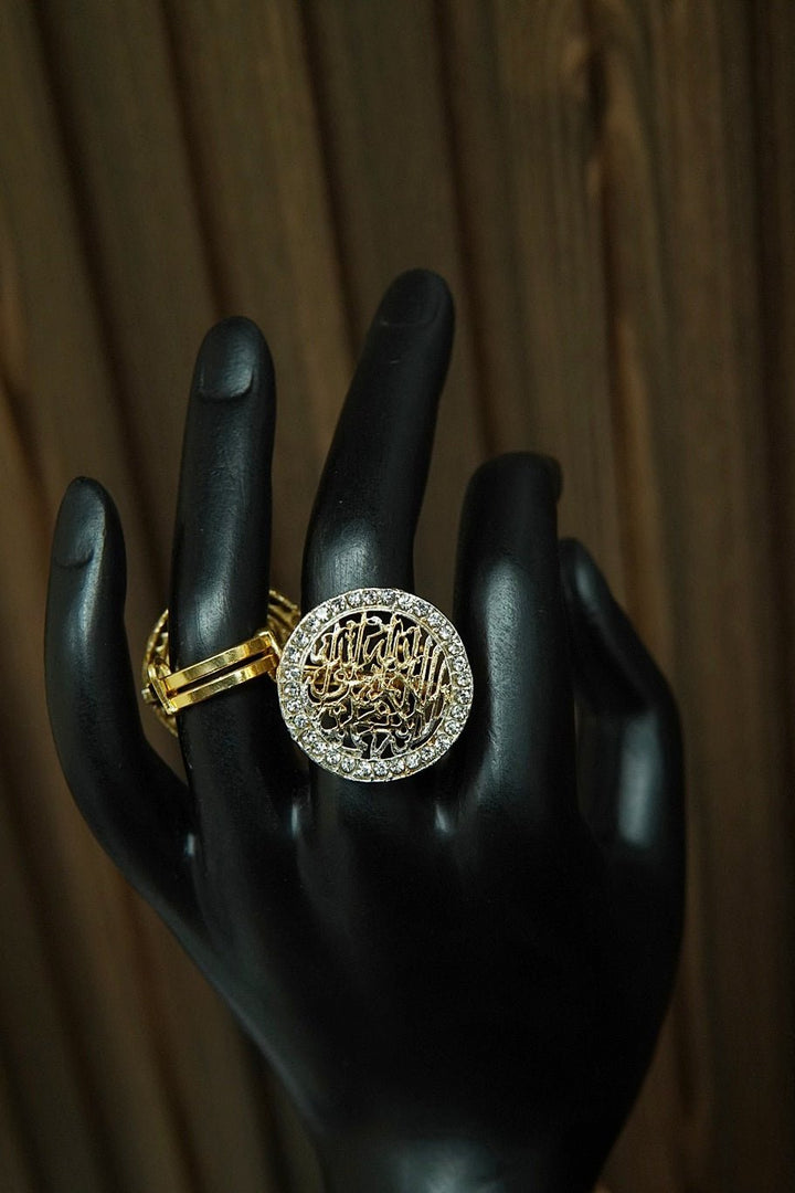 Gold Platted Calligraphy Kalma Ring - RS ZEVARS