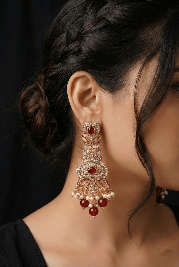 Hand Crafted Long Gems Earrings - RS ZEVARS