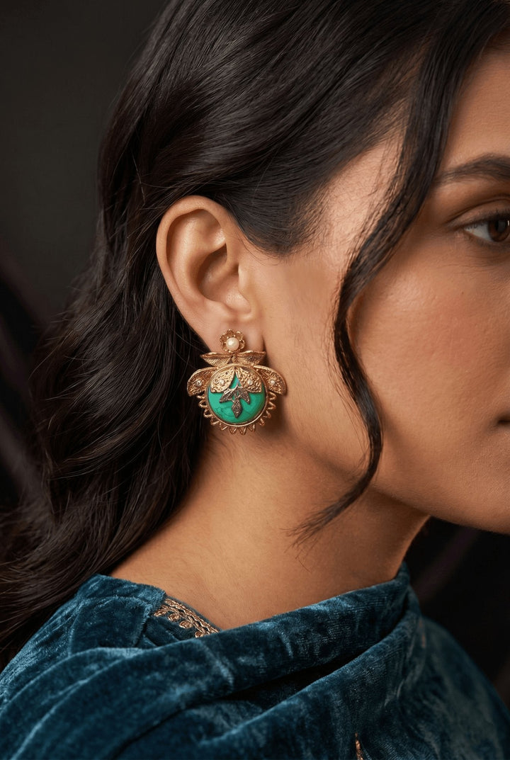 Turkish Gemstone Stud Earrings Antique Gold | RS ZEVAR