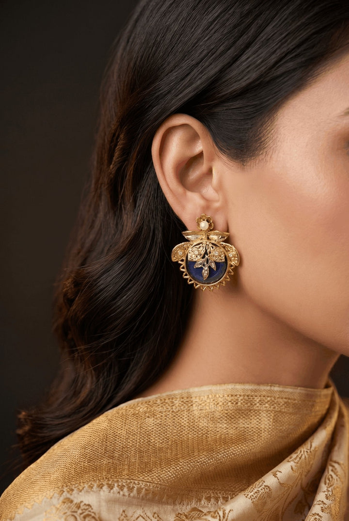 Turkish Gemstone Stud Earrings Antique Gold | RS ZEVAR