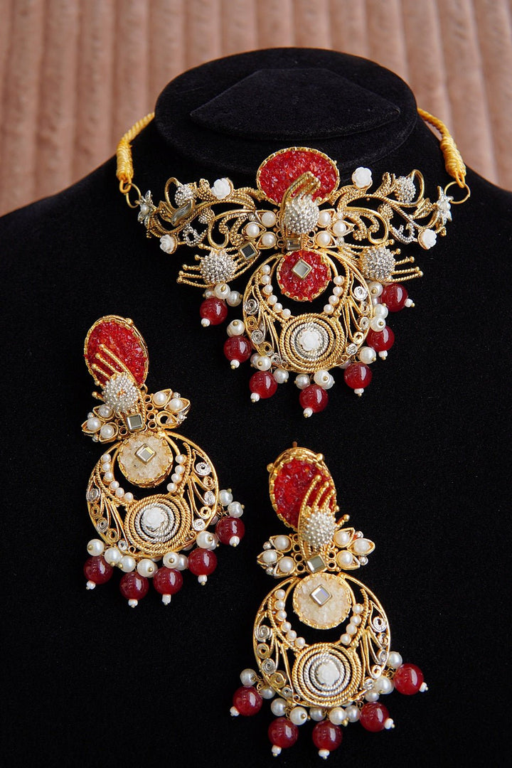 Handcrafted Crush Stone Collar Set - RS ZEVARS