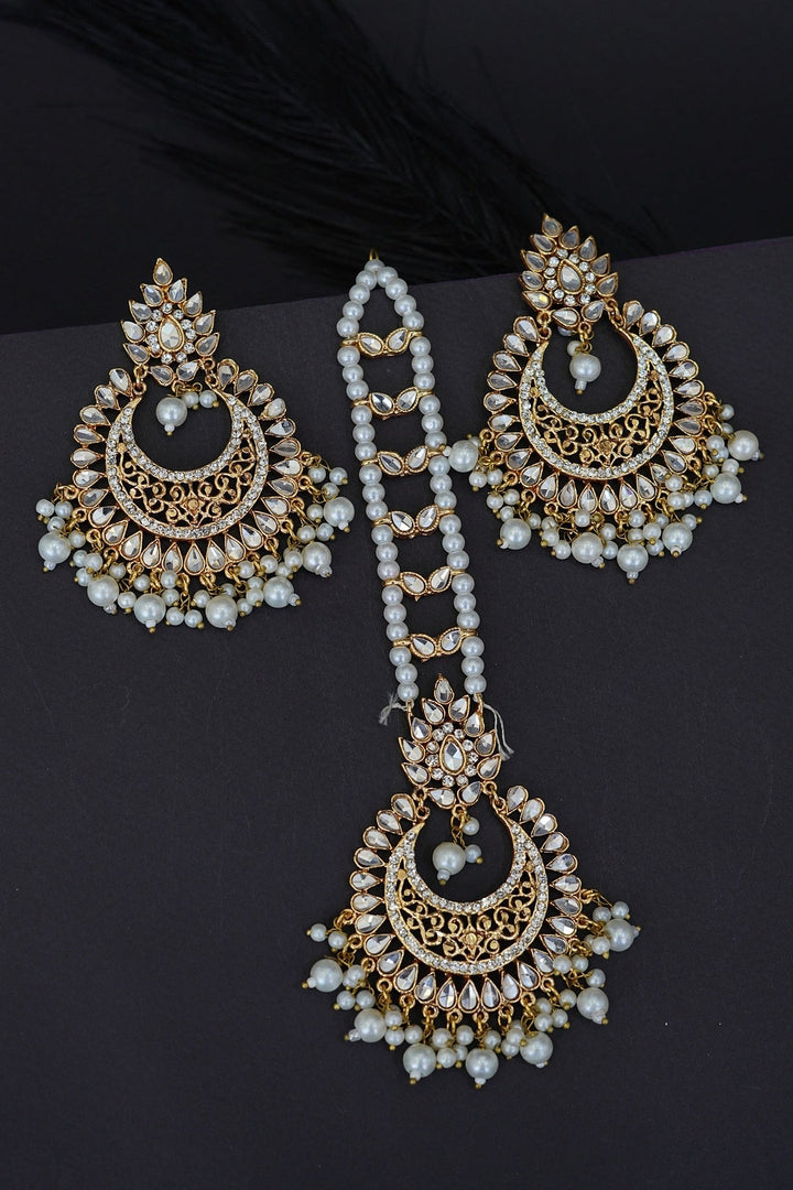 Handcrafted Kundan Chand Bali Earrings Tikka - RS ZEVARS