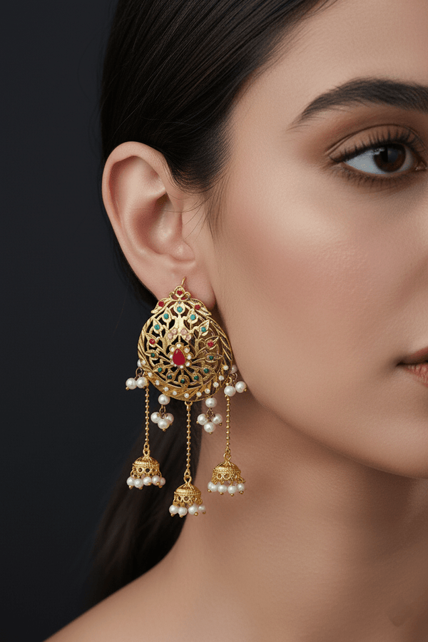 Hyderabadi Navratan 3 Step Studded Jhumkey - RS ZEVARS