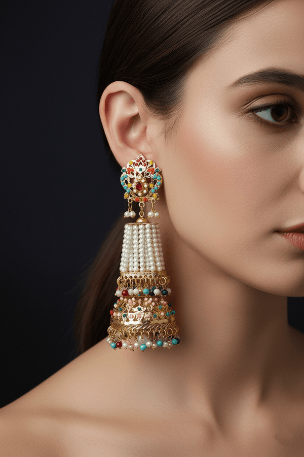 Hyderabadi Navratan Long Jhumka - RS ZEVARS