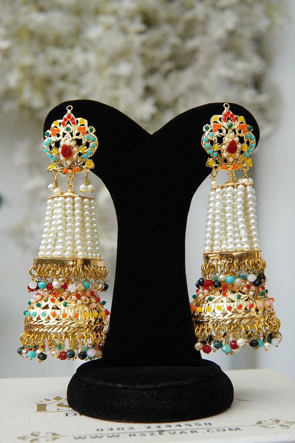 Hyderabadi Navratan Long Jhumka - RS ZEVARS