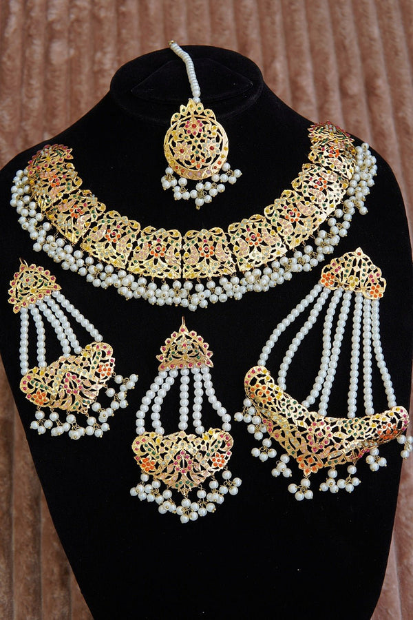 Hyderabadi Navratan Semi - Bridal Necklace Set - RS ZEVARS
