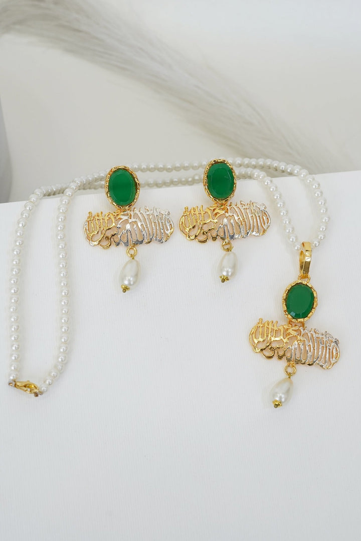 Islamic Calligraphy Kalma Pendant With Earrings - RS ZEVARS