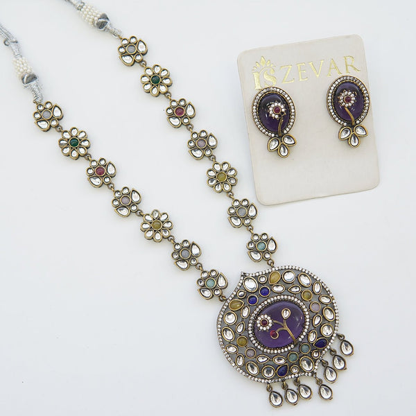 Jaipuri Kundan Oxidized Plating Pendant Set - RS ZEVARS