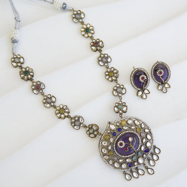 Jaipuri Kundan Oxidized Plating Pendant Set - RS ZEVARS