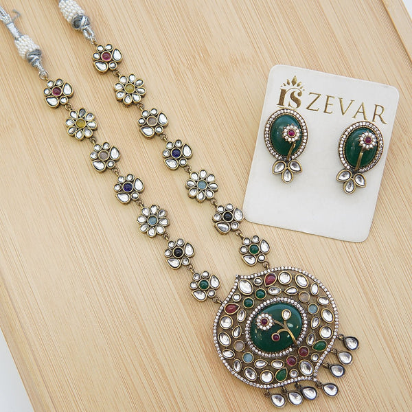 Jaipuri Kundan Oxidized Plating Pendant Set - RS ZEVARS