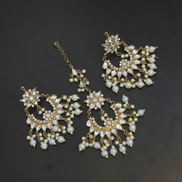 Kundan Chand Bali Earrings Tika Set - RS ZEVARS