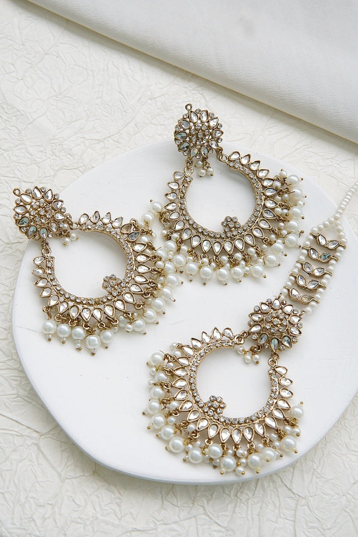 Kundan Earring Tikka Chand Bali - RS ZEVARS