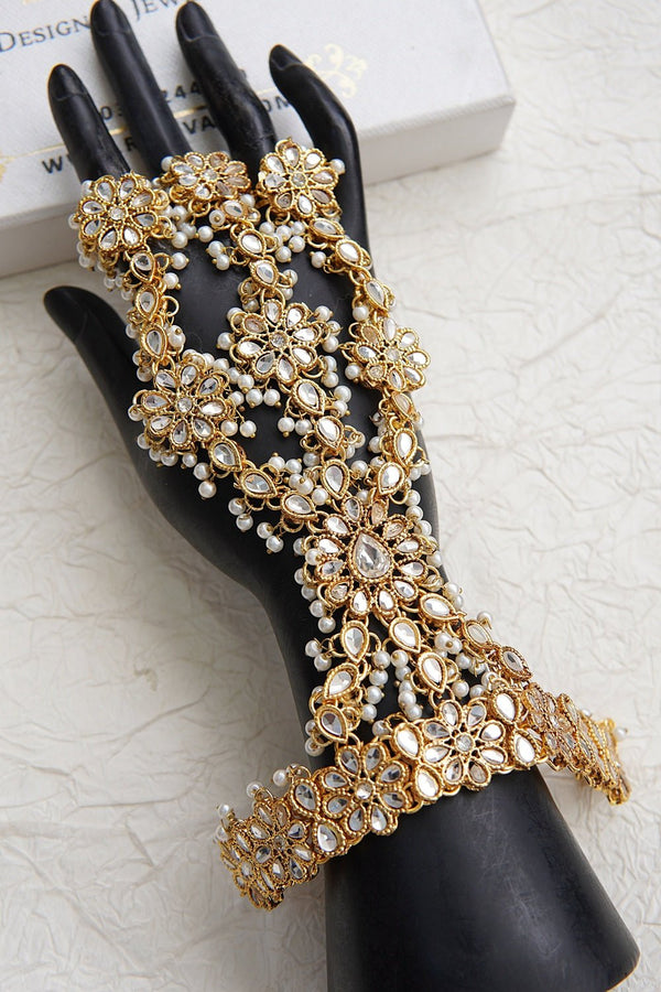 Kundan Golden Bracelet With Ring - RS ZEVARS