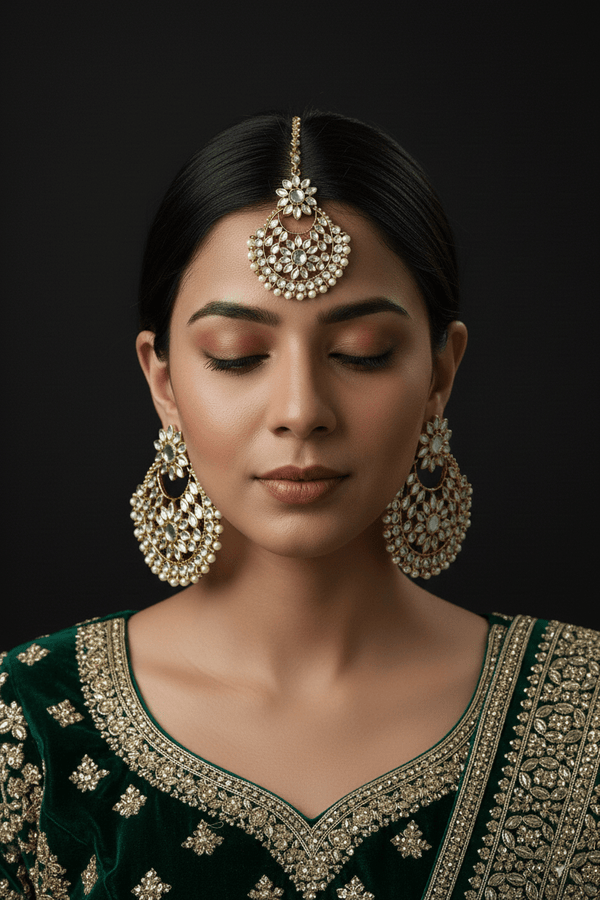 Kundan & Pearl Earring Teeka Set - RS ZEVARS