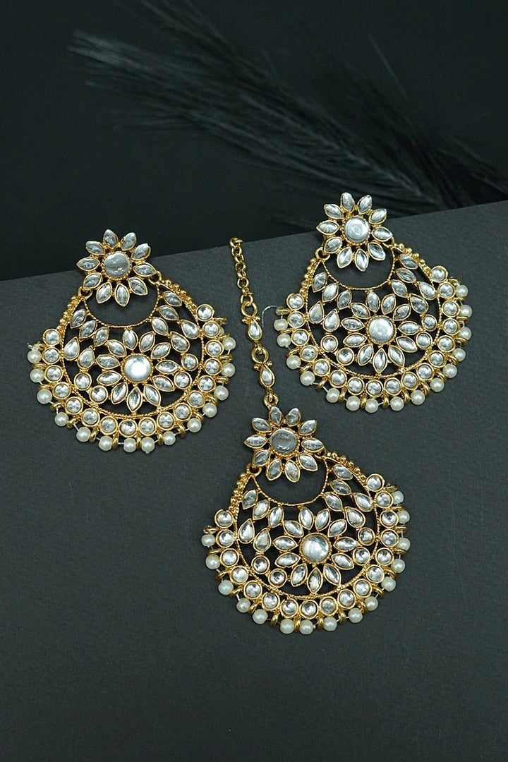 Kundan & Pearl Earring Teeka Set - RS ZEVARS