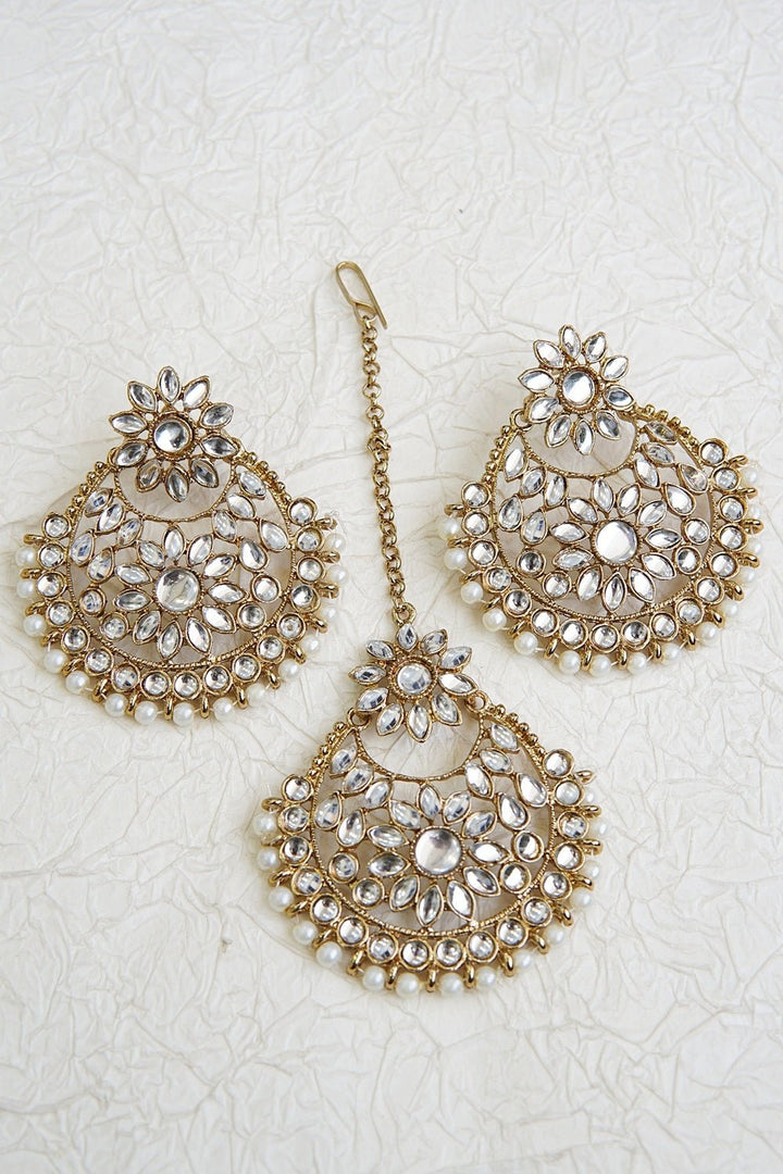Kundan & Pearl Earring Teeka Set - RS ZEVARS