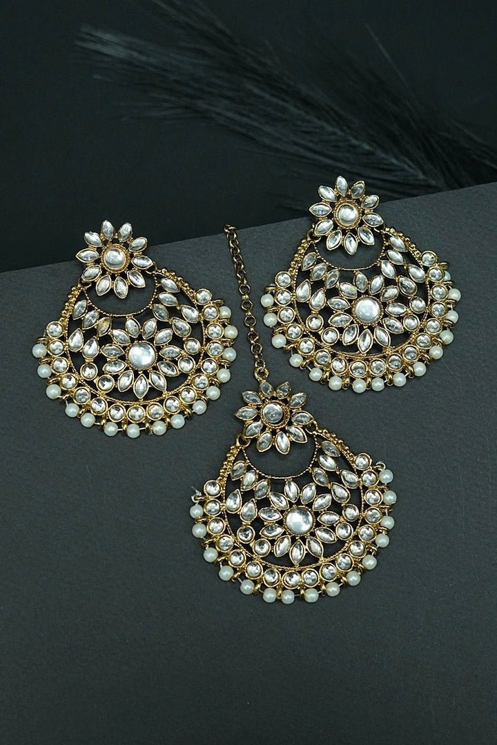 Kundan & Pearl Earring Teeka Set - RS ZEVARS