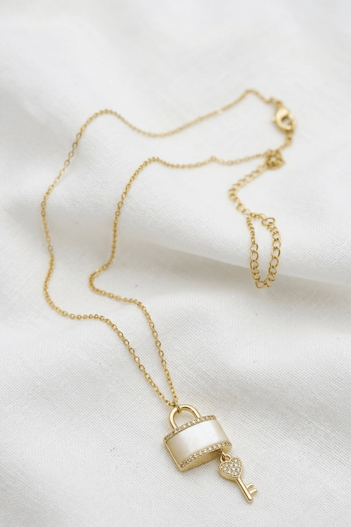 Zircon Lock & Key Gold Locket | 18-Inch Chain | RS ZEVAR