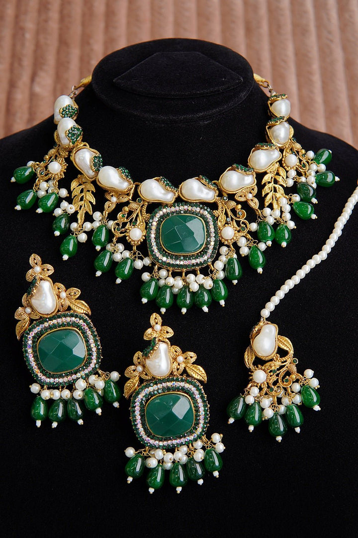 Luxury Turkish Gemstone & Mother Pearl Necklace Set - RS ZEVARS