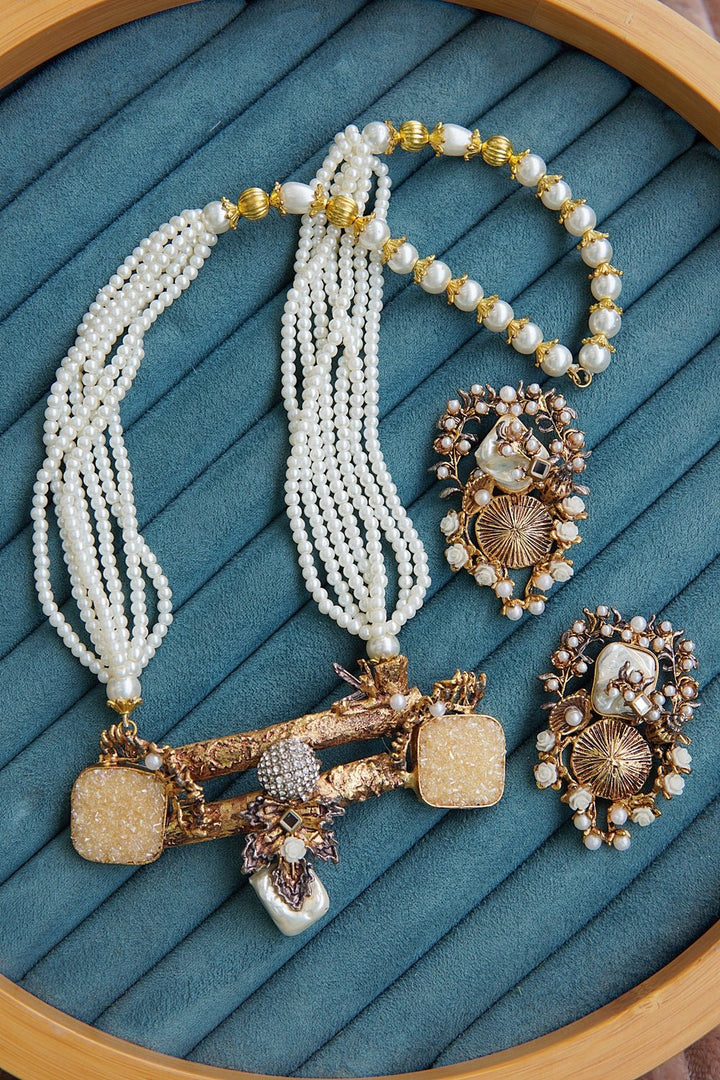 Madrasi Handwork Mother Pearl Pendant Set - RS ZEVARS