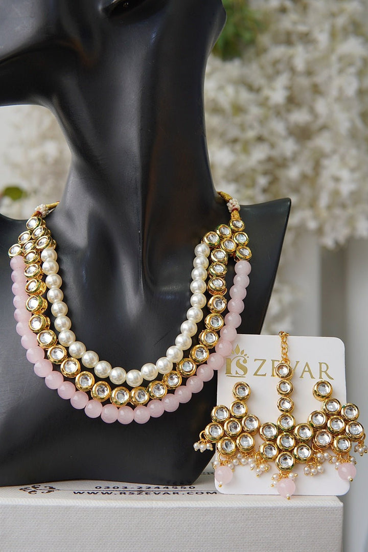 Mena Kundan Triple Line Necklace Set - RS ZEVARS