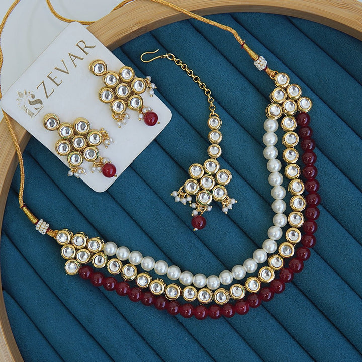 Mena Kundan Triple Line Necklace Set - RS ZEVARS