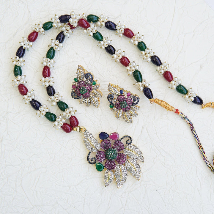 Micro Cubic Zirconia 3D Pendant Mala Set - RS ZEVARS