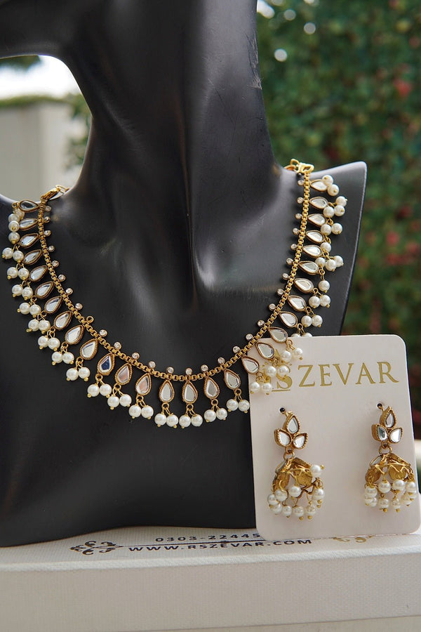 Mirror Cut Kundan Necklace Set - RS ZEVARS