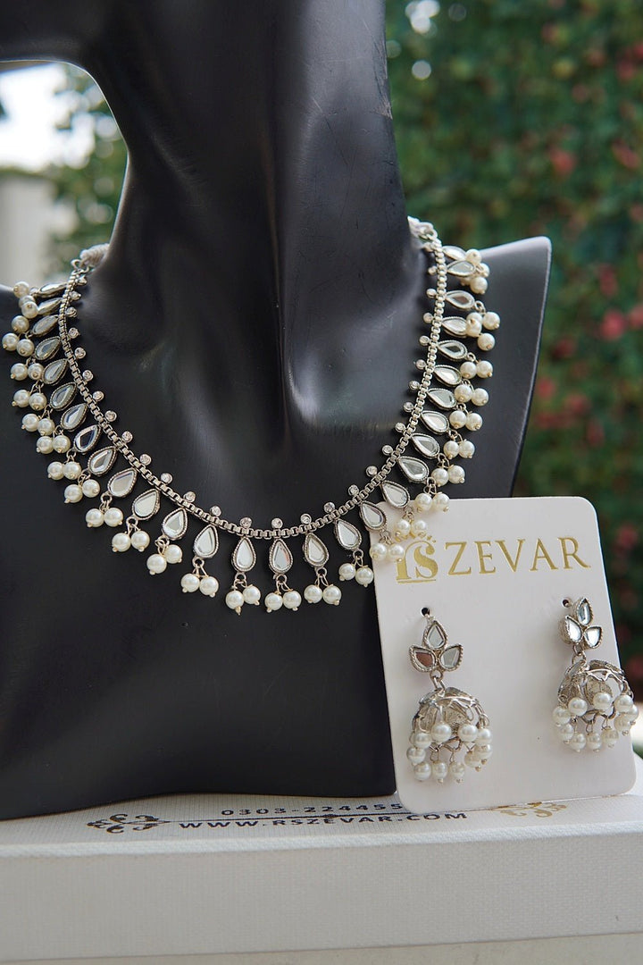 Mirror Cut Kundan Necklace Set RS ZEVARS - Main Image
