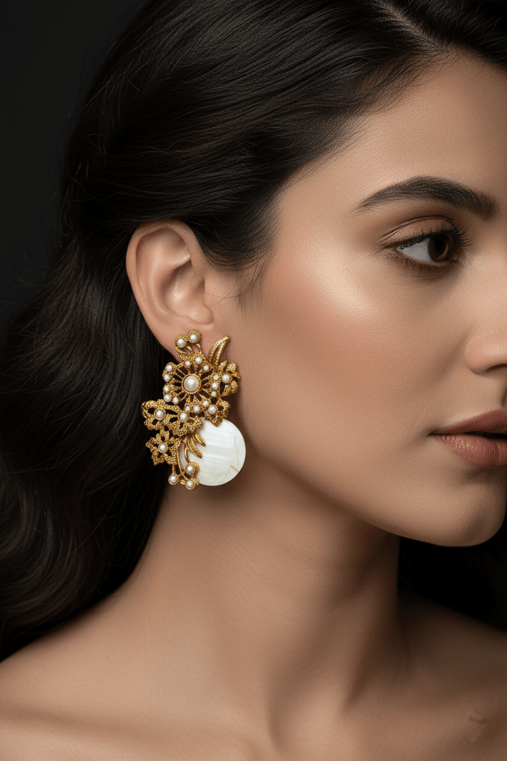 Mother Of Pearl Handcrafted Earrings - RS ZEVARS
