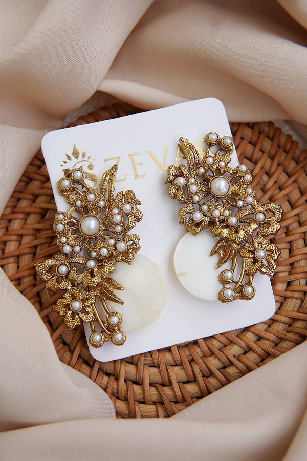 Mother Of Pearl Handcrafted Earrings - RS ZEVARS
