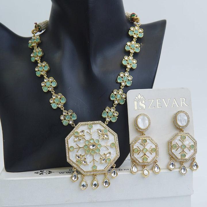 Mother of Pearl Jaipuri Kundan Set - RS ZEVARS