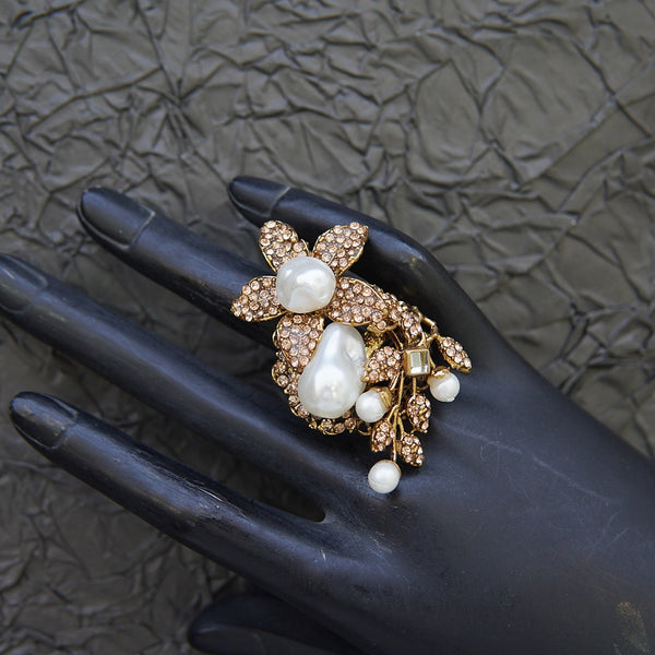Mother Pearl Flower Design Ring - RS ZEVARS