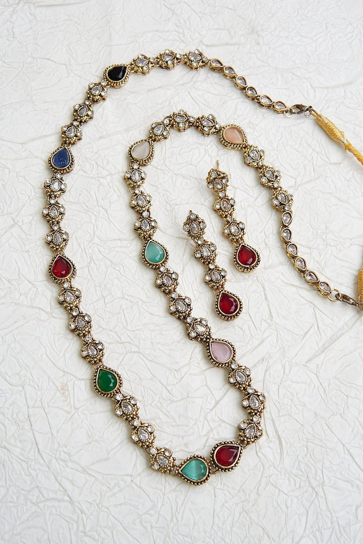 Multi Semi - Precious Gemstones Mala Earrings Set - RS ZEVARS