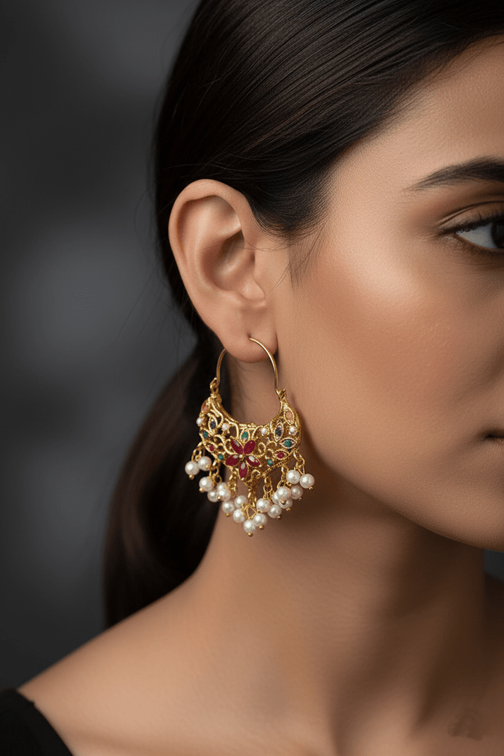 Navratan Beautiful Chand Bali - RS ZEVARS