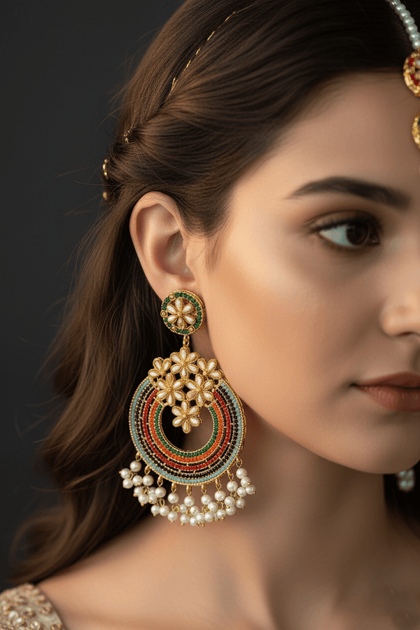 Navratan Micro Work Earring Teeka - RS ZEVARS