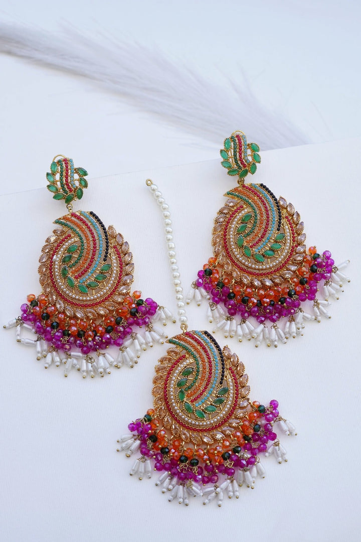 Navratan Pearls Latkan Earring Teeka - RS ZEVARS