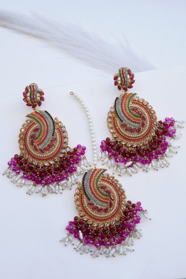 Navratan Pearls Latkan Earring Teeka - RS ZEVARS