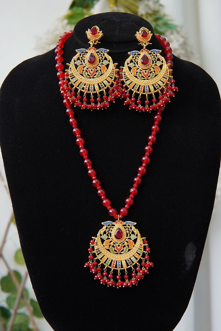 Navratan Pendant Haar Earring Set - RS ZEVARS