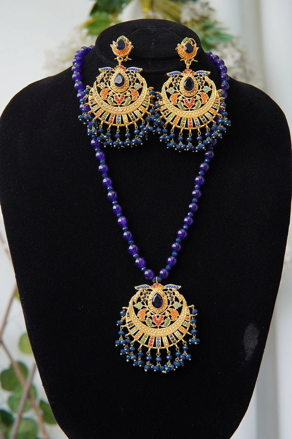 Navratan Pendant Haar Earring Set - RS ZEVARS