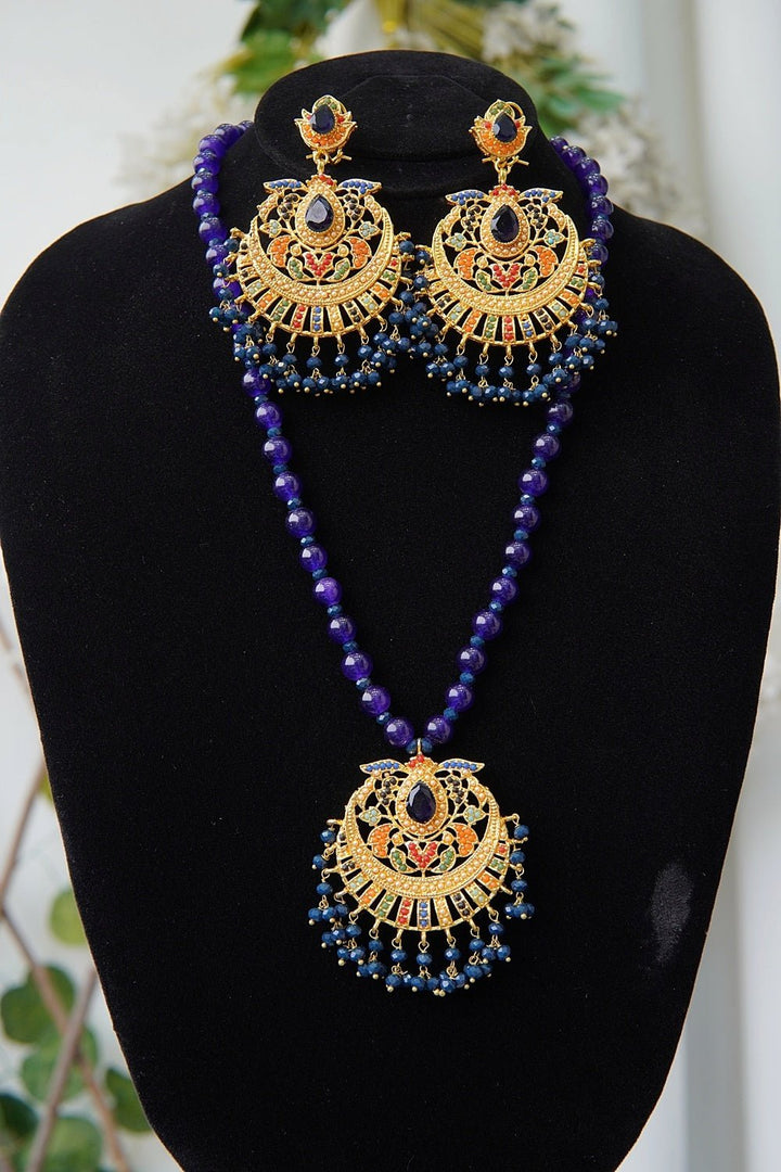 Navratan Pendant Haar Earring Set - RS ZEVARS