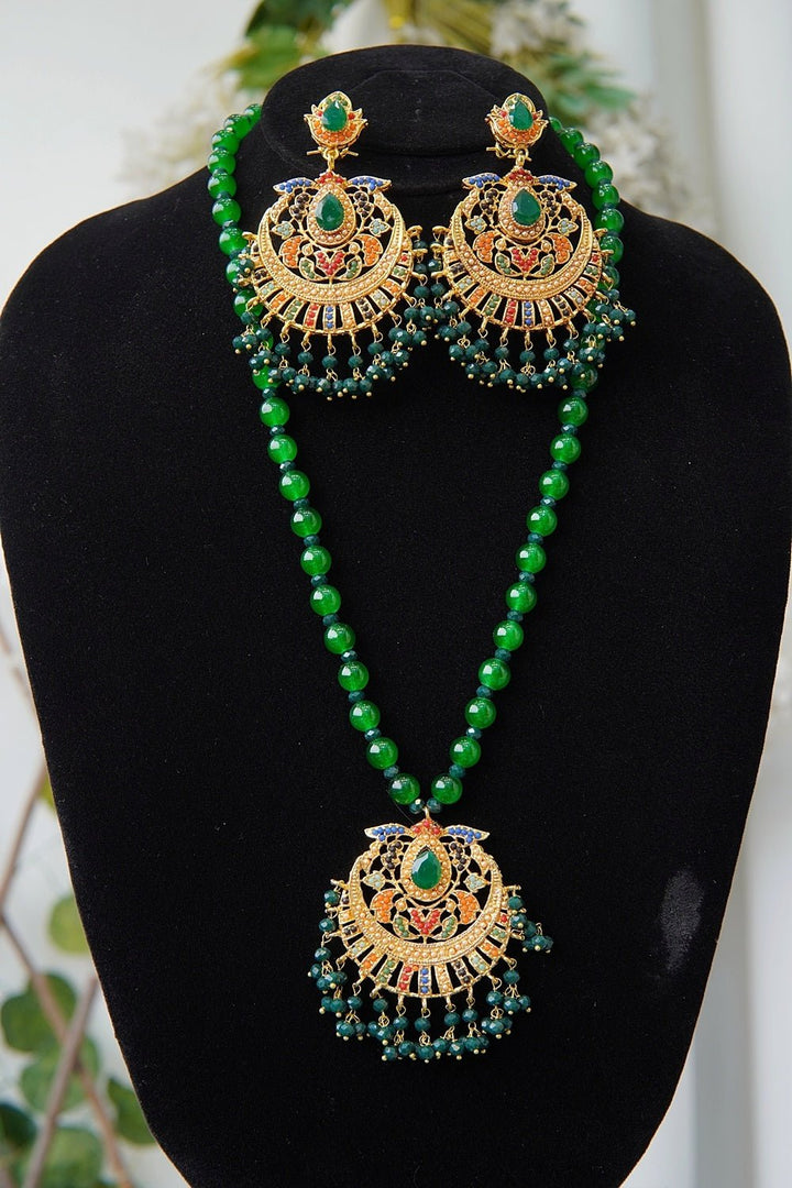 Navratan Pendant Haar Earring Set - RS ZEVARS