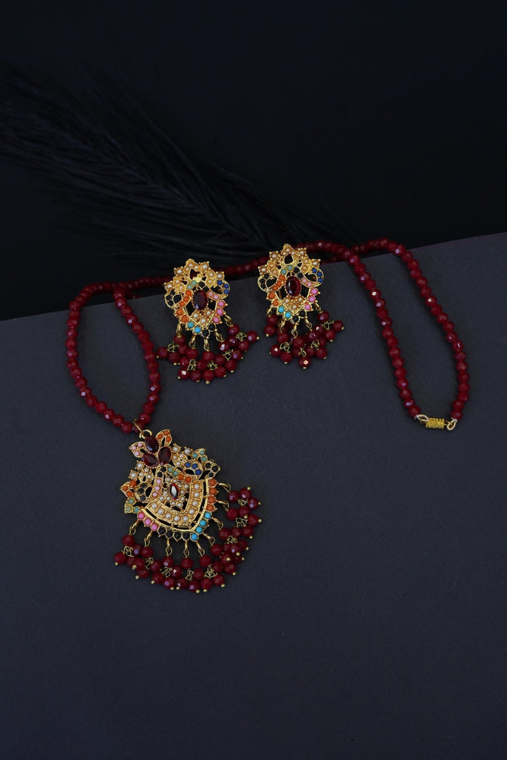 Navratan Traditional Style Locket Pendant Set - RS ZEVARS