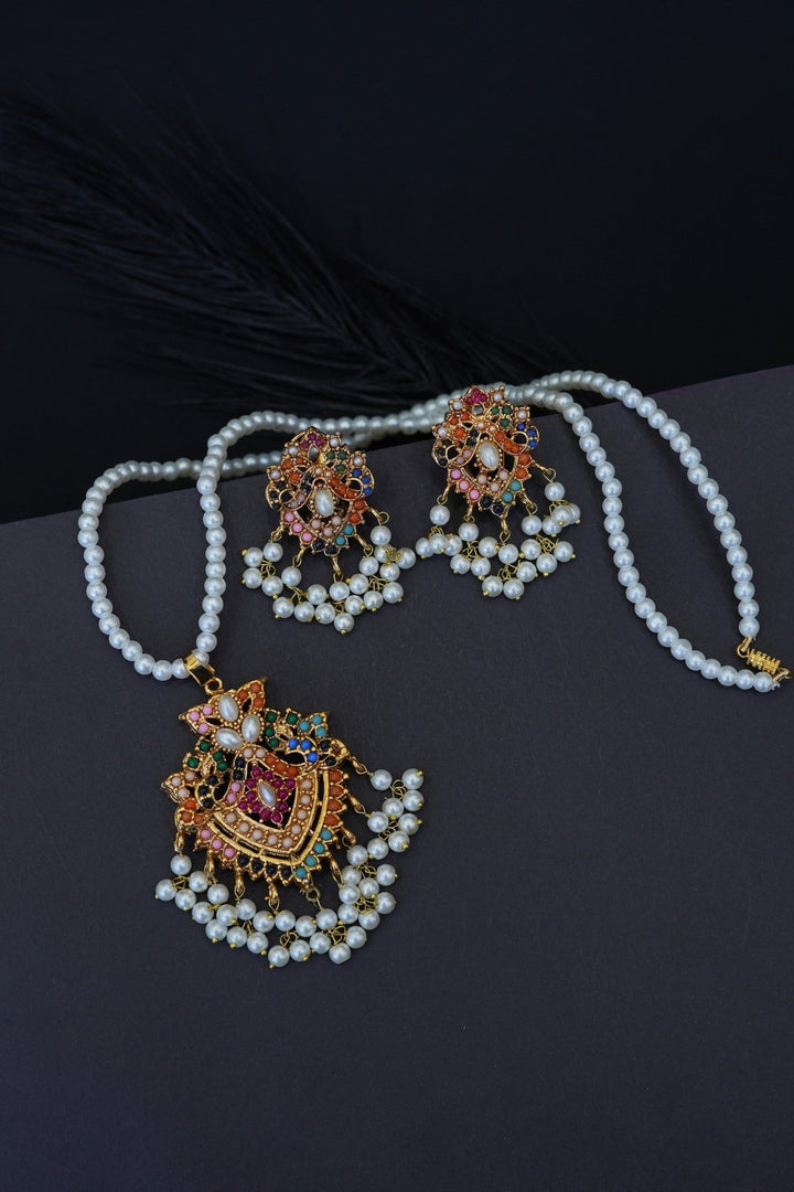 Navratan Traditional Style Locket Pendant Set - RS ZEVARS