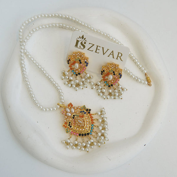 Navratan Traditional Style Locket Pendant Set - RS ZEVARS